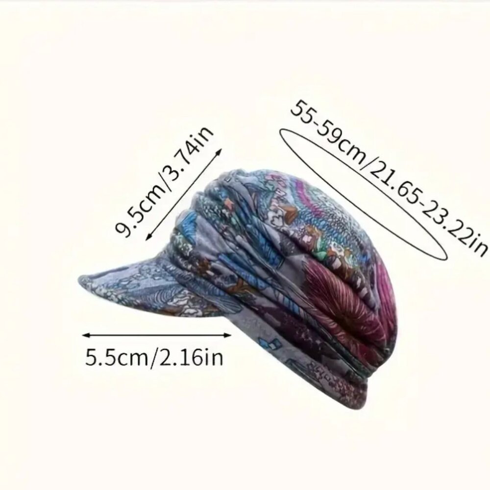 NWOT Vintage Floral Newsboy Hat - Lightweight Ruched Peaked Cap - Grey - Picture 2 of 2